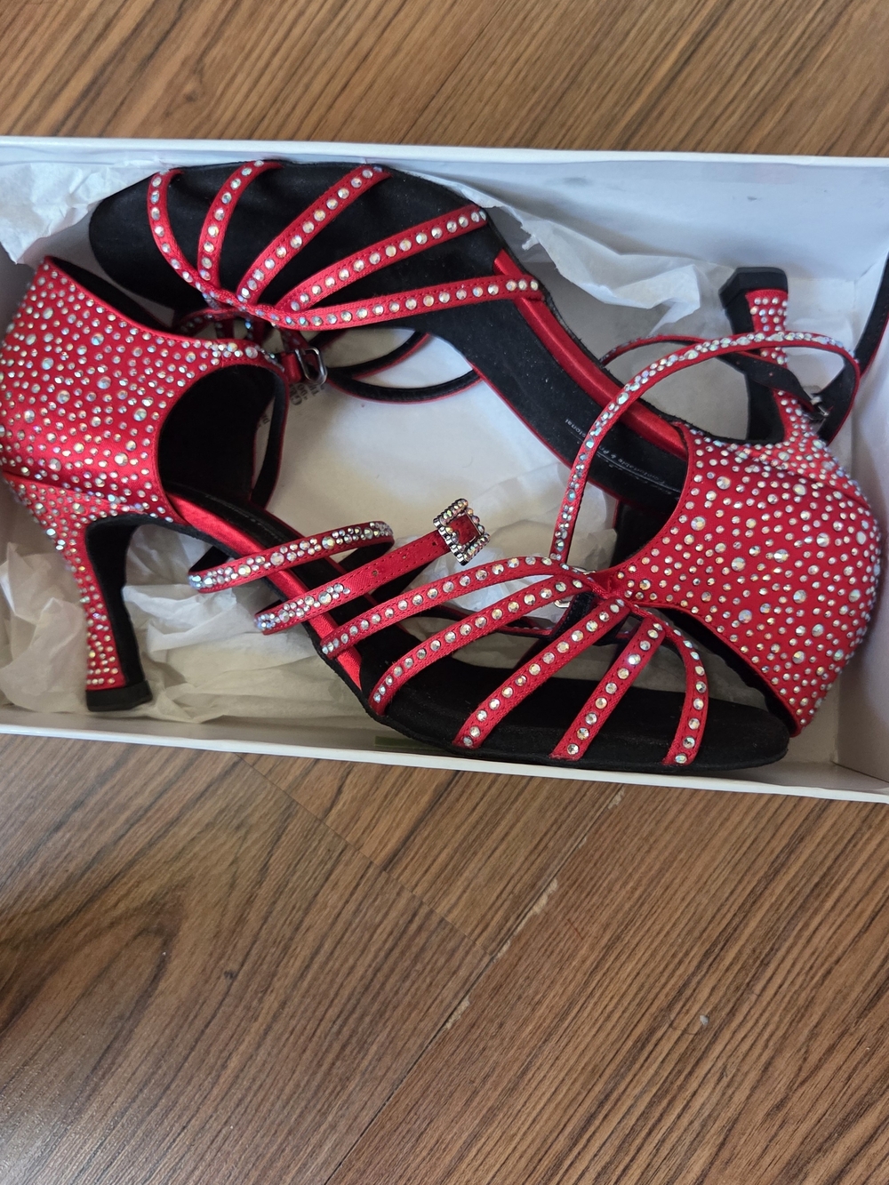 Red Rhinestone Strappy Dance Heels - Women's Evening Shoes